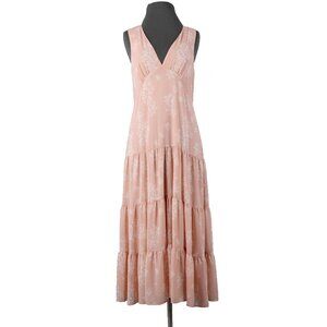 HM Sz S Peach White Floral Sleeveless Ruffled Lined 100% Polyester Dress